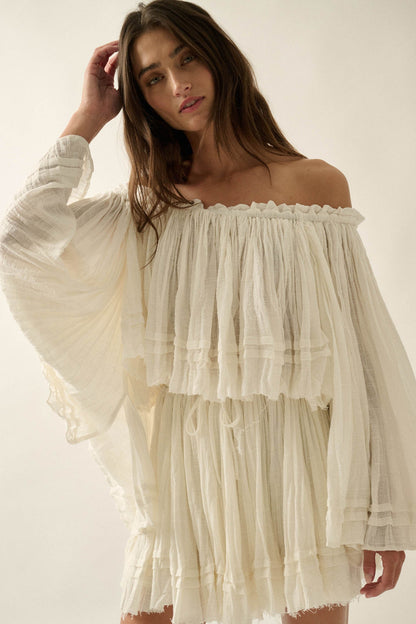 Flying Free Cotton Gauze Off-Shoulder Angel-Sleeve Top