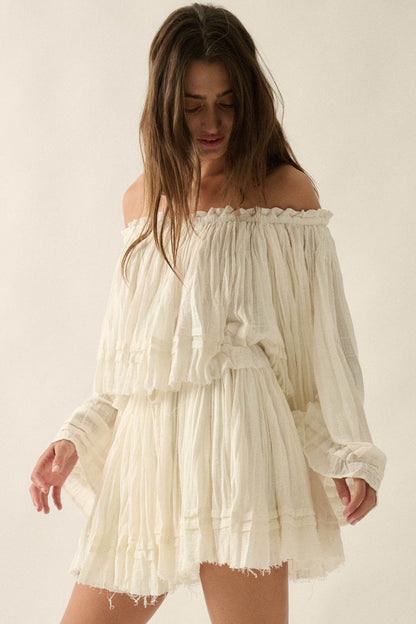 Flying Free Cotton Gauze Off-Shoulder Angel-Sleeve Top