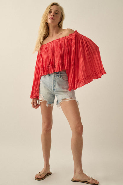 Flying Free Cotton Gauze Off-Shoulder Angel-Sleeve Top