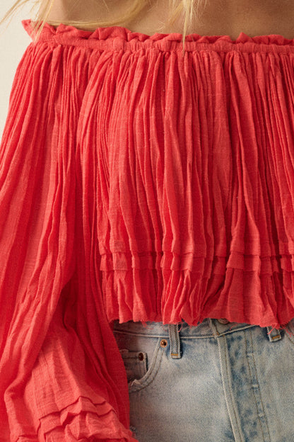 Flying Free Cotton Gauze Off-Shoulder Angel-Sleeve Top