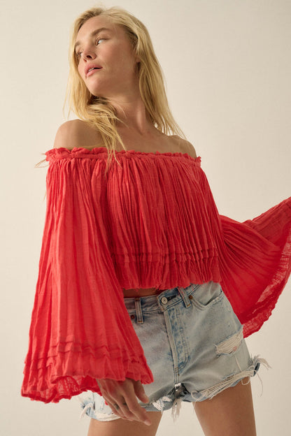 Flying Free Cotton Gauze Off-Shoulder Angel-Sleeve Top