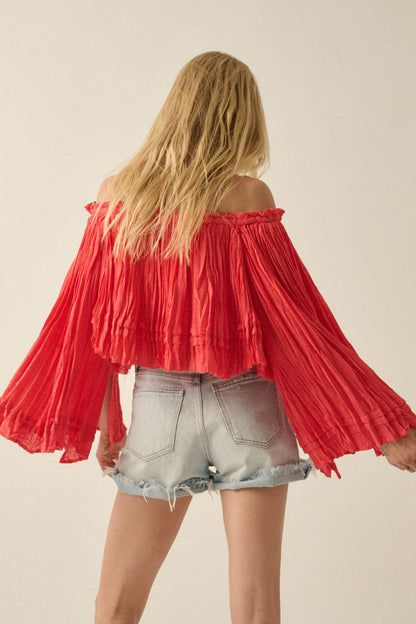 Flying Free Cotton Gauze Off-Shoulder Angel-Sleeve Top