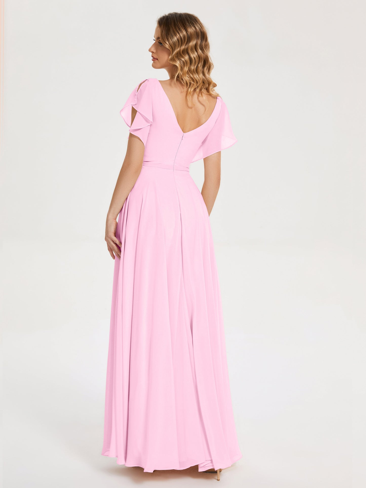 Kate V-neck Pleats Chiffon Bridesmaid Dress with Ruffles