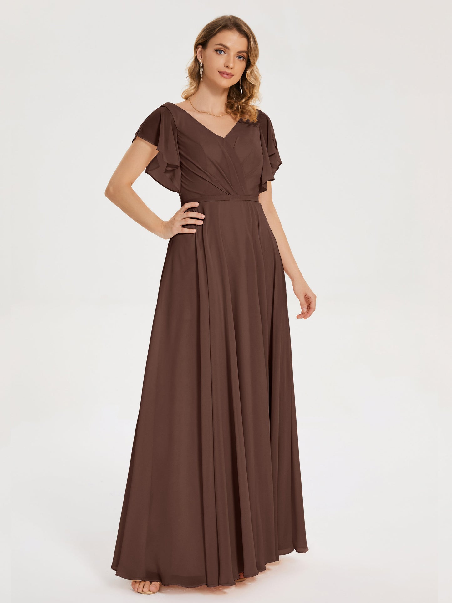 Kate V-neck Pleats Chiffon Bridesmaid Dress with Ruffles