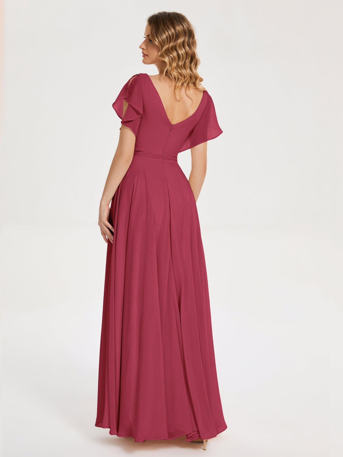 Kate V-neck Pleats Chiffon Bridesmaid Dress with Ruffles