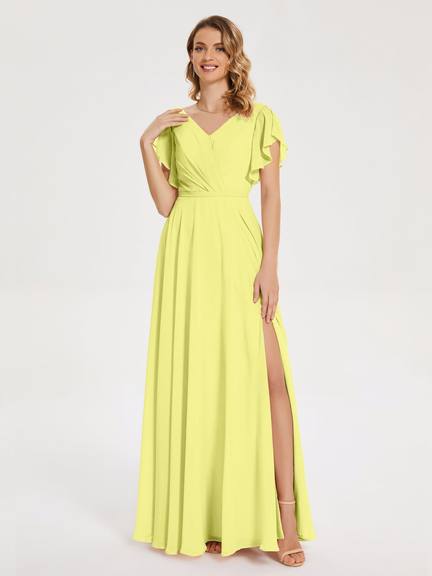 Kate V-neck Pleats Chiffon Bridesmaid Dress with Ruffles