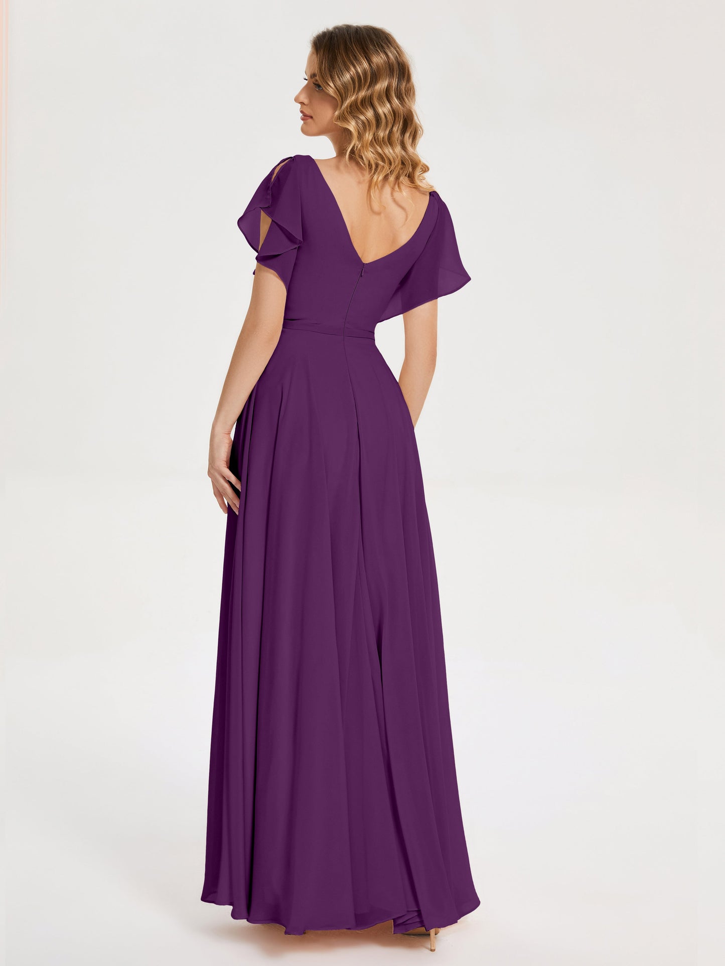 Kate V-neck Pleats Chiffon Bridesmaid Dress with Ruffles