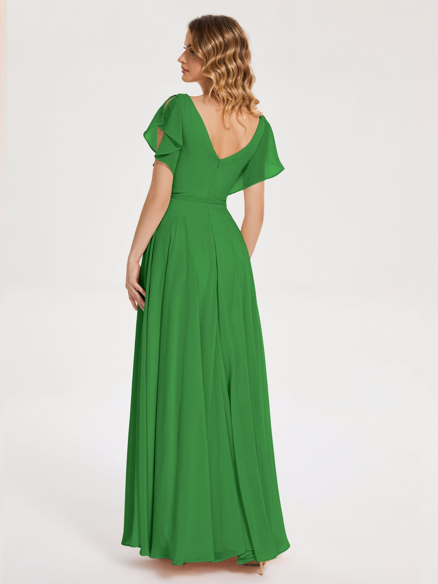 Kate V-neck Pleats Chiffon Bridesmaid Dress with Ruffles