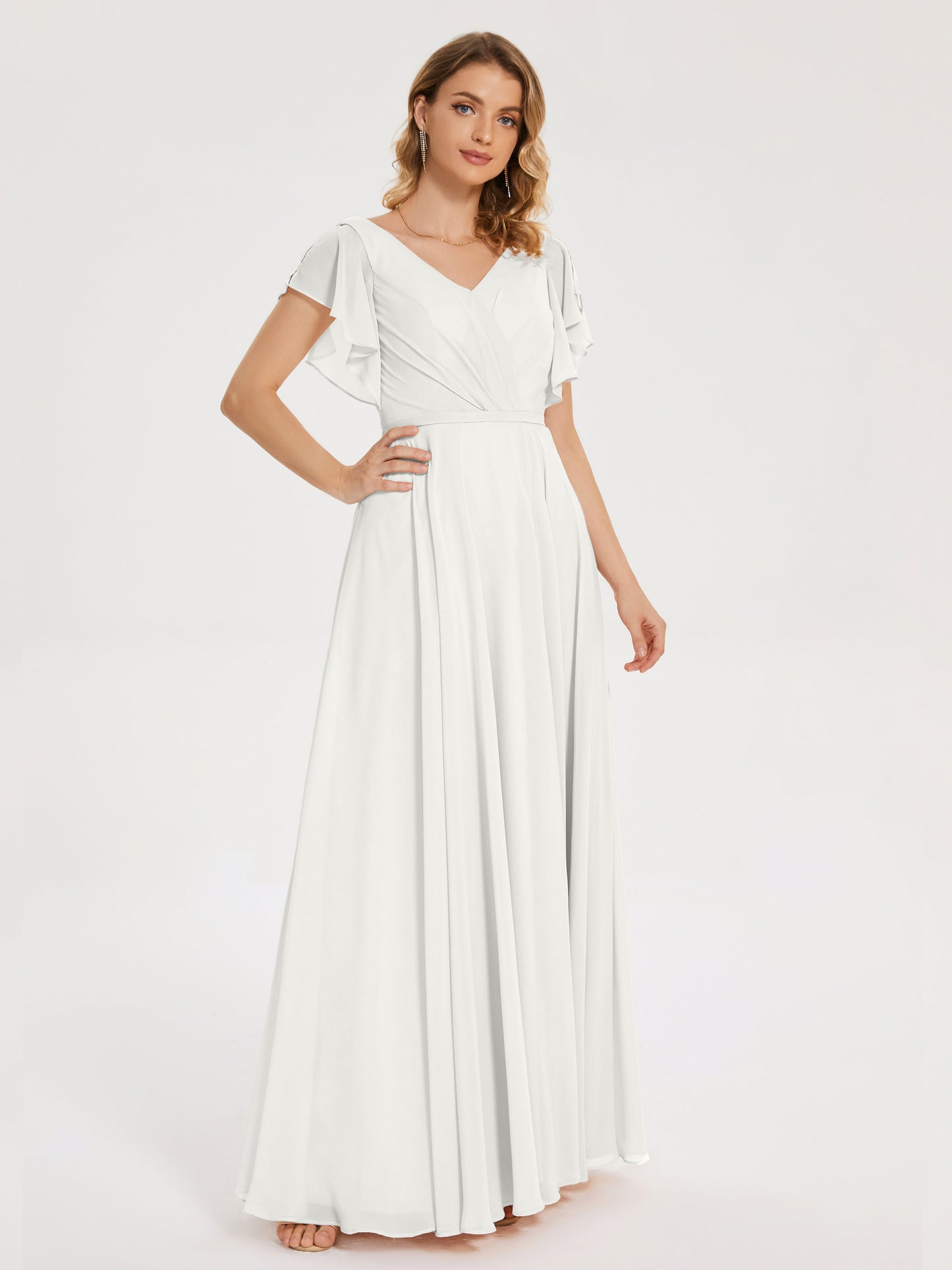 Kate V-neck Pleats Chiffon Bridesmaid Dress with Ruffles