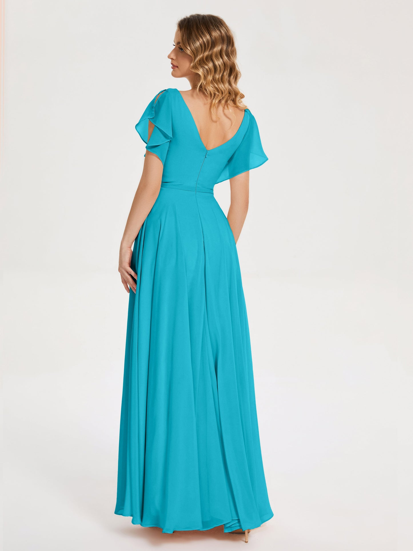 Kate V-neck Pleats Chiffon Bridesmaid Dress with Ruffles