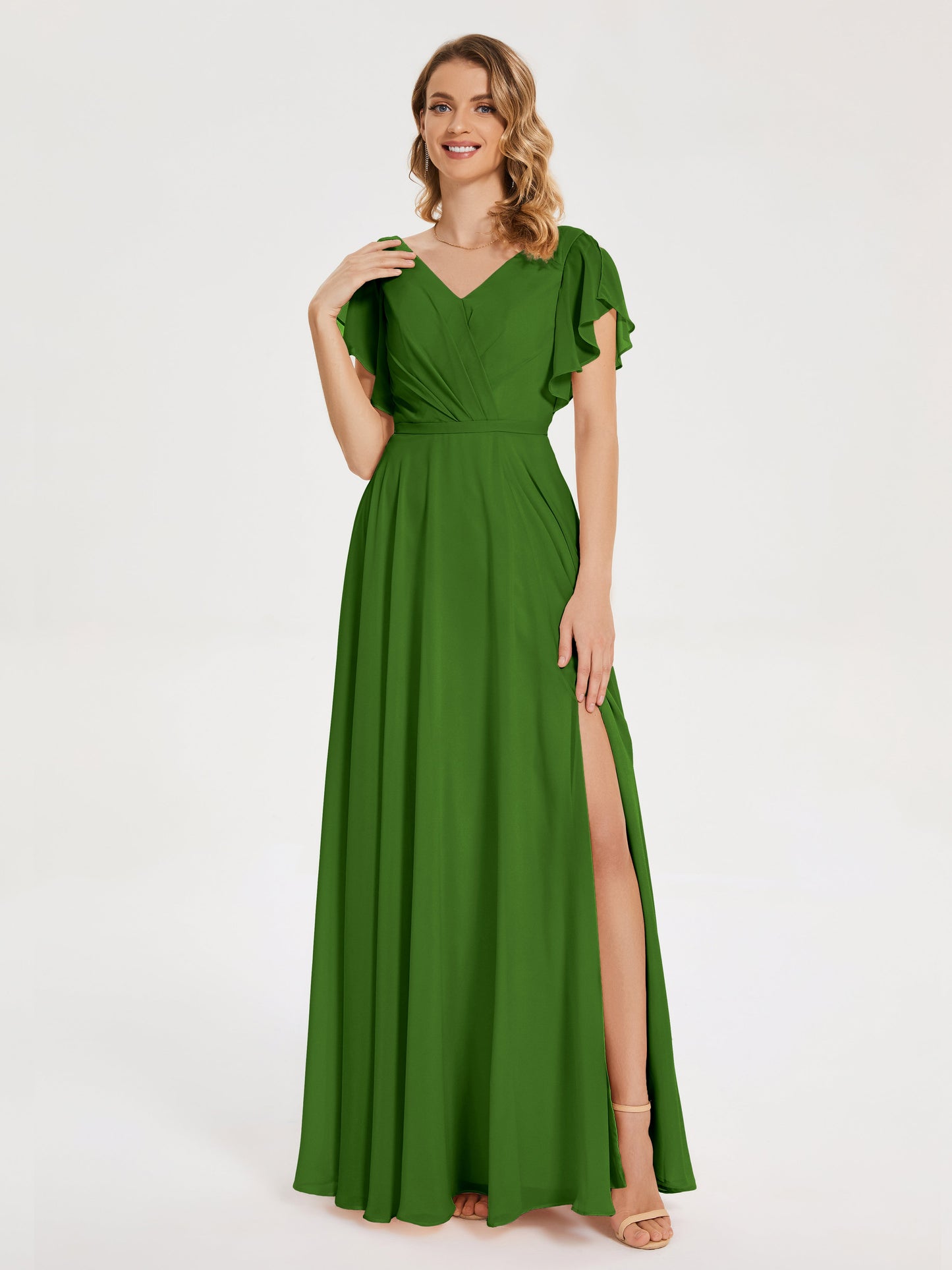 Kate V-neck Pleats Chiffon Bridesmaid Dress with Ruffles