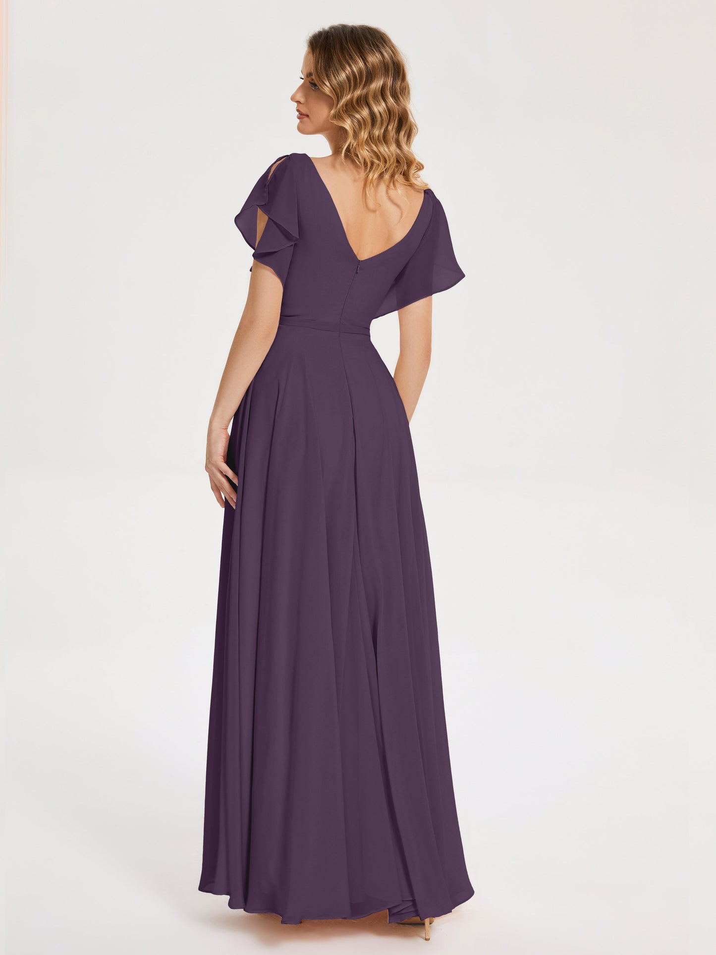 Kate V-neck Pleats Chiffon Bridesmaid Dress with Ruffles
