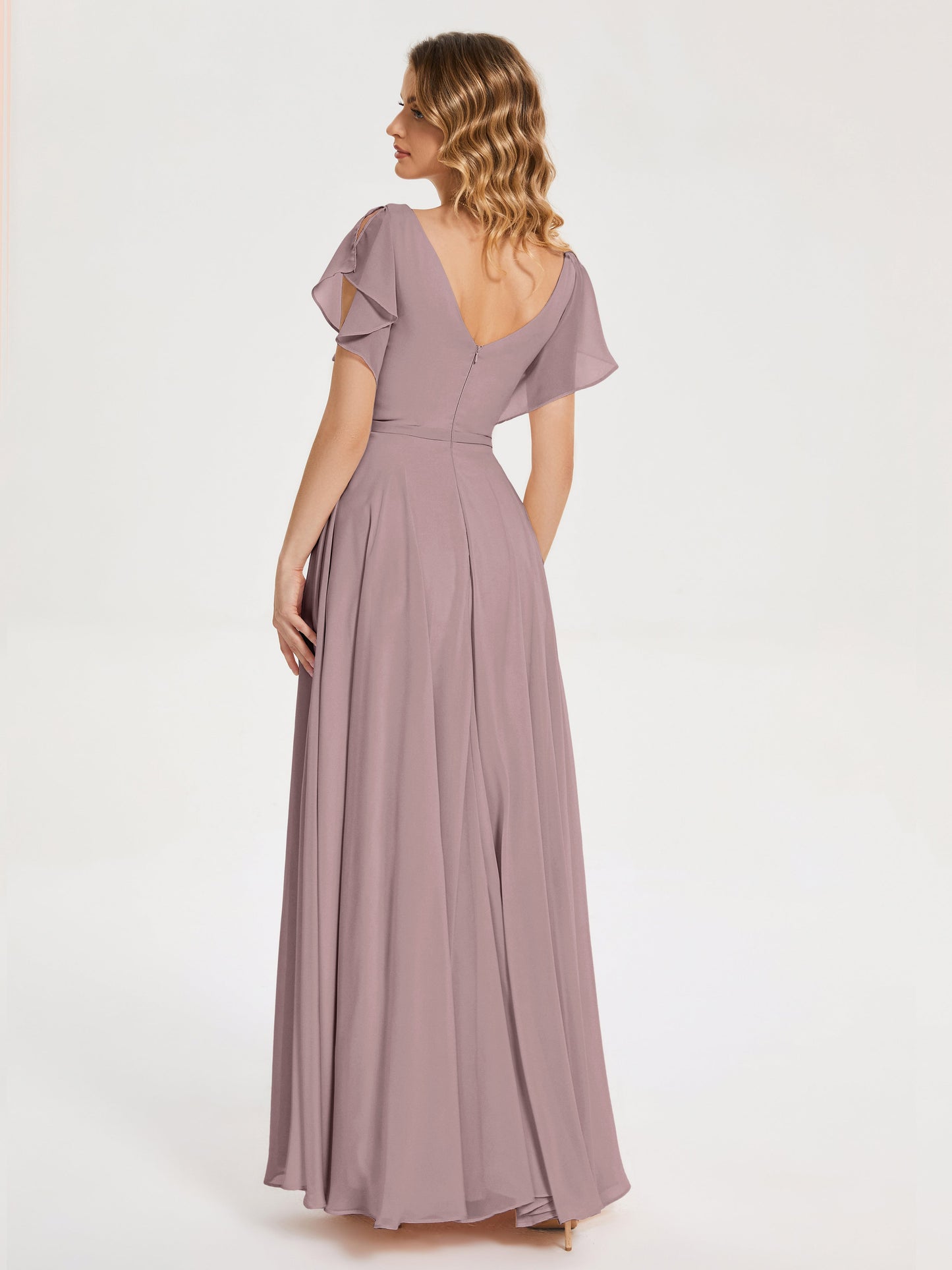 Kate V-neck Pleats Chiffon Bridesmaid Dress with Ruffles