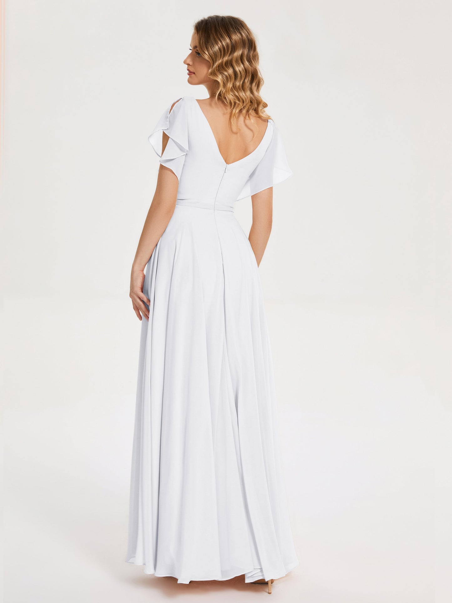 Kate V-neck Pleats Chiffon Bridesmaid Dress with Ruffles