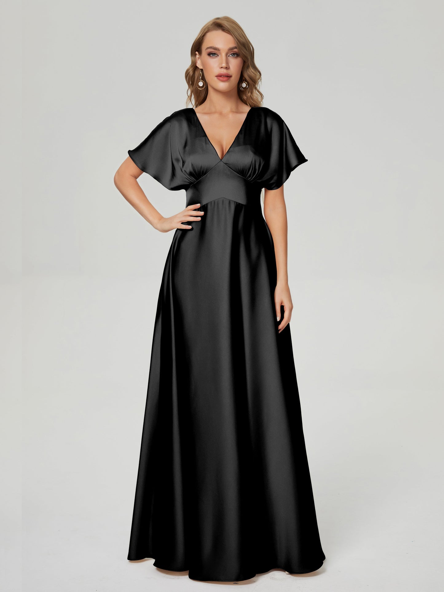 Ariah V-neck Short Sleeves Soft Satin Bridesmaid Dress