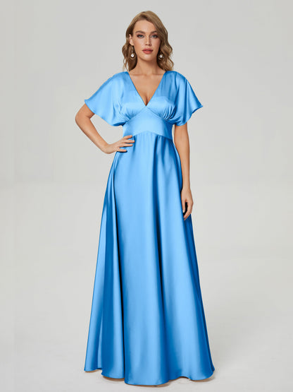Ariah V-neck Short Sleeves Soft Satin Bridesmaid Dress