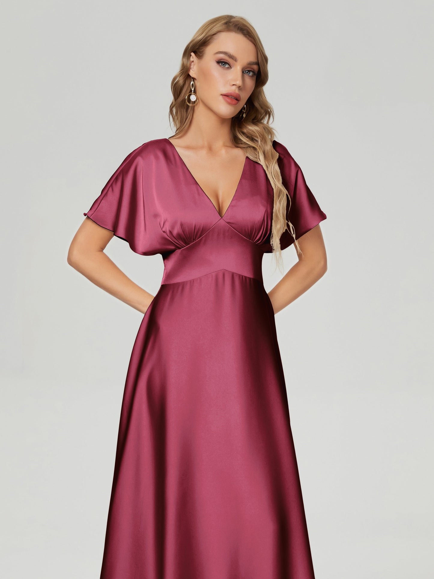 Ariah V-neck Short Sleeves Soft Satin Bridesmaid Dress