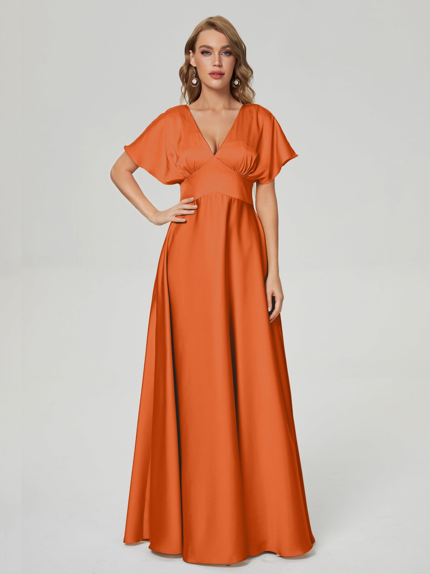 Ariah V-neck Short Sleeves Soft Satin Bridesmaid Dress