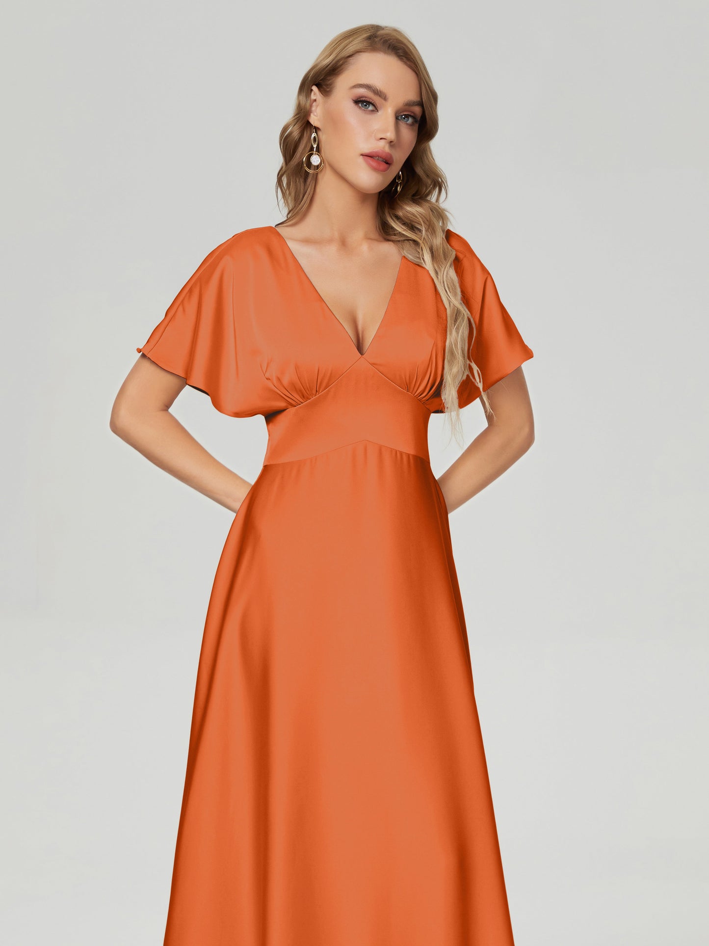 Ariah V-neck Short Sleeves Soft Satin Bridesmaid Dress