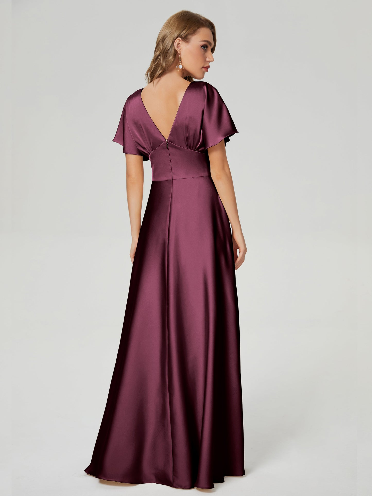 Ariah V-neck Short Sleeves Soft Satin Bridesmaid Dress