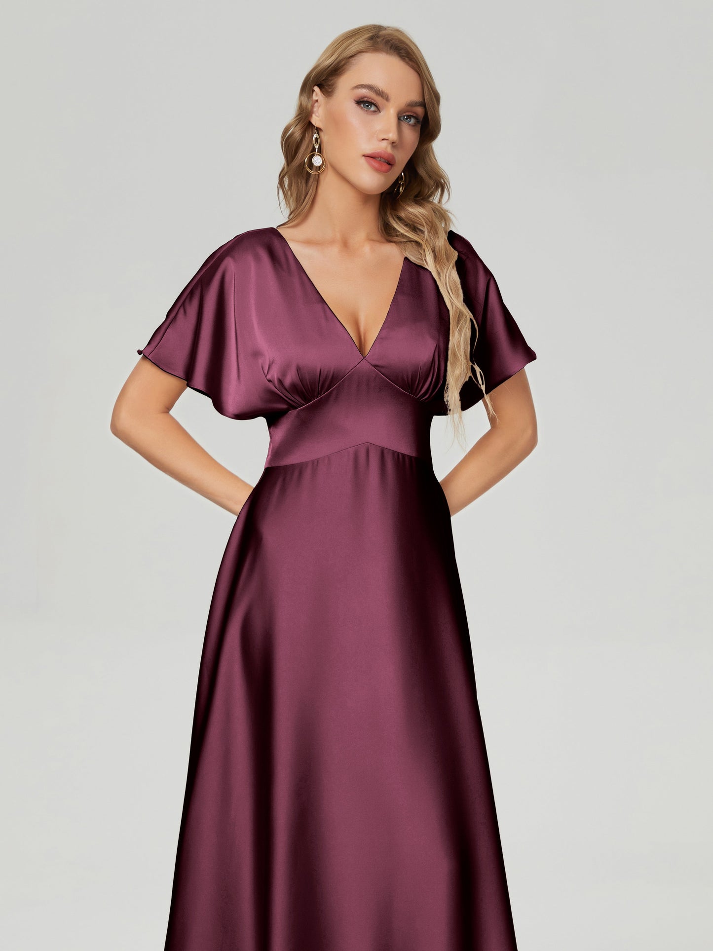 Ariah V-neck Short Sleeves Soft Satin Bridesmaid Dress