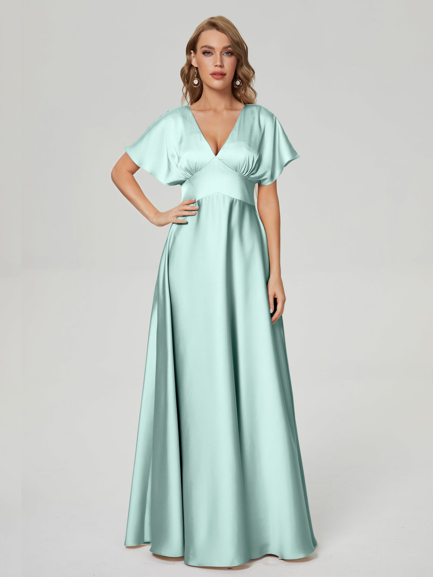 Ariah V-neck Short Sleeves Soft Satin Bridesmaid Dress