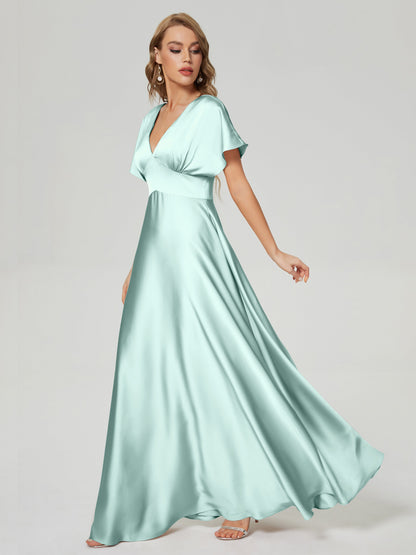 Ariah V-neck Short Sleeves Soft Satin Bridesmaid Dress