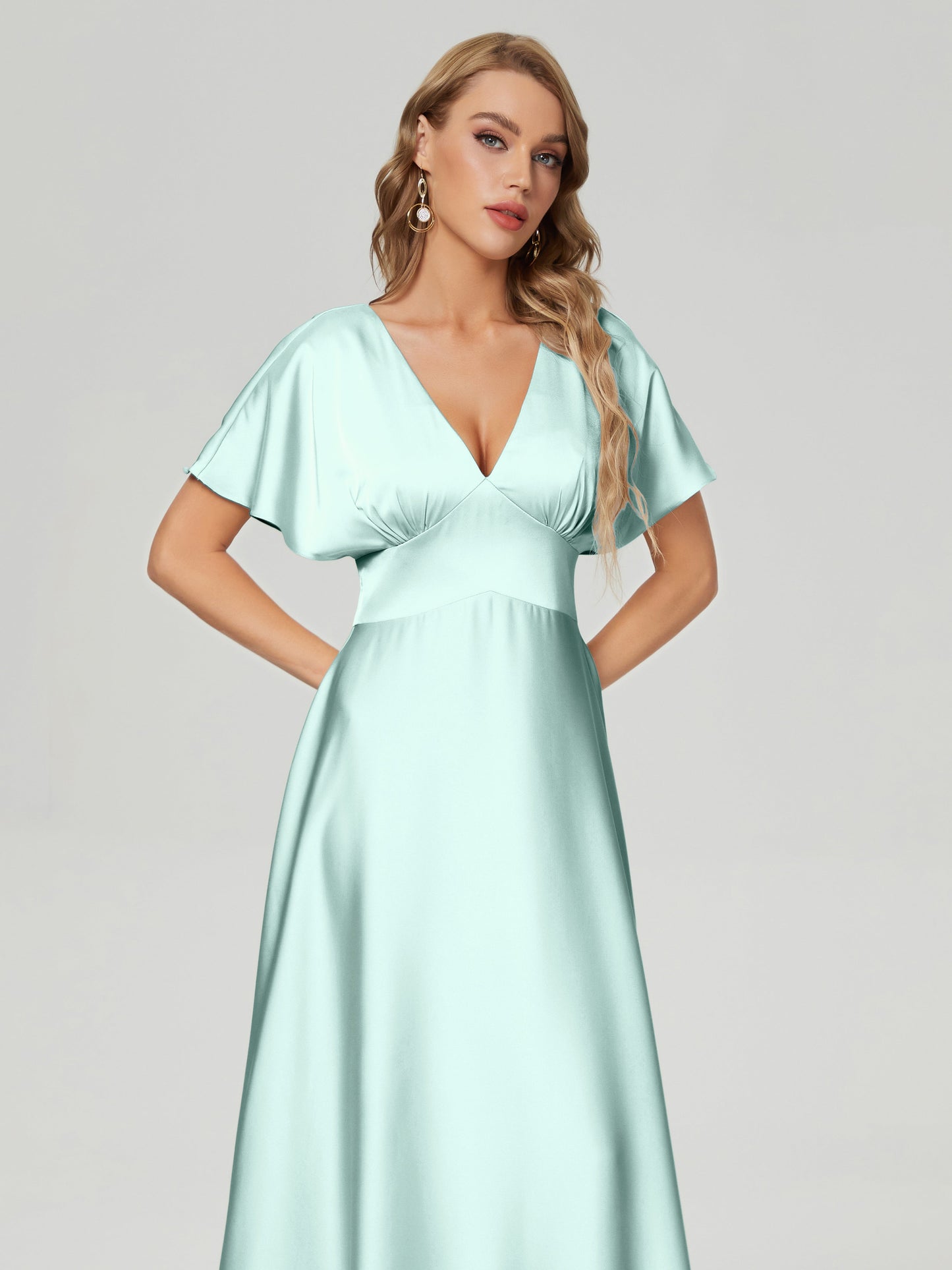 Ariah V-neck Short Sleeves Soft Satin Bridesmaid Dress