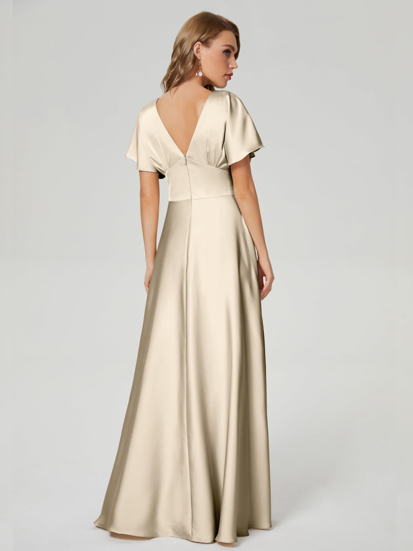 Ariah V-neck Short Sleeves Soft Satin Bridesmaid Dress