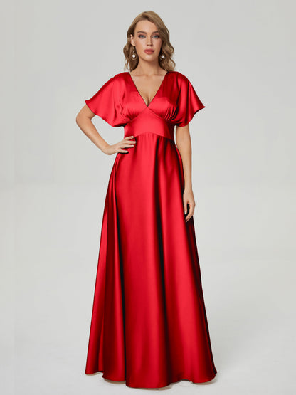 Ariah V-neck Short Sleeves Soft Satin Bridesmaid Dress