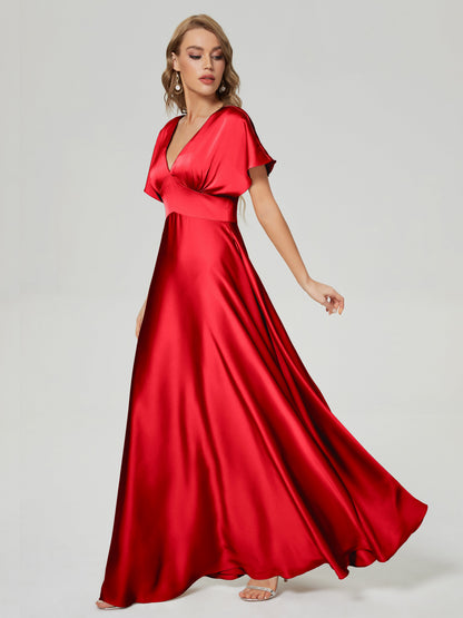 Ariah V-neck Short Sleeves Soft Satin Bridesmaid Dress