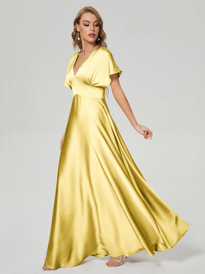 Ariah V-neck Short Sleeves Soft Satin Bridesmaid Dress
