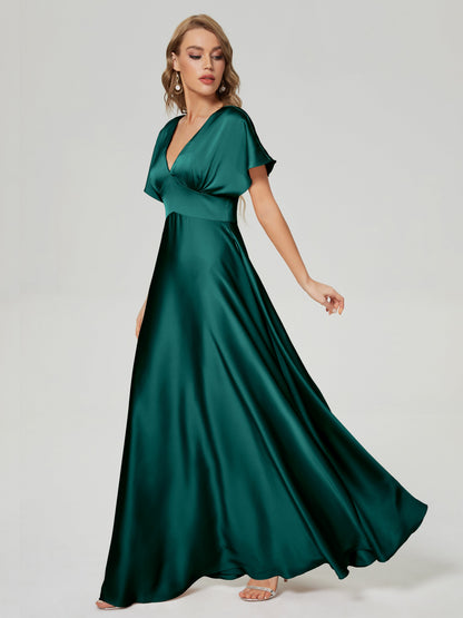 Ariah V-neck Short Sleeves Soft Satin Bridesmaid Dress