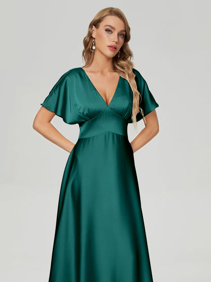 Ariah V-neck Short Sleeves Soft Satin Bridesmaid Dress