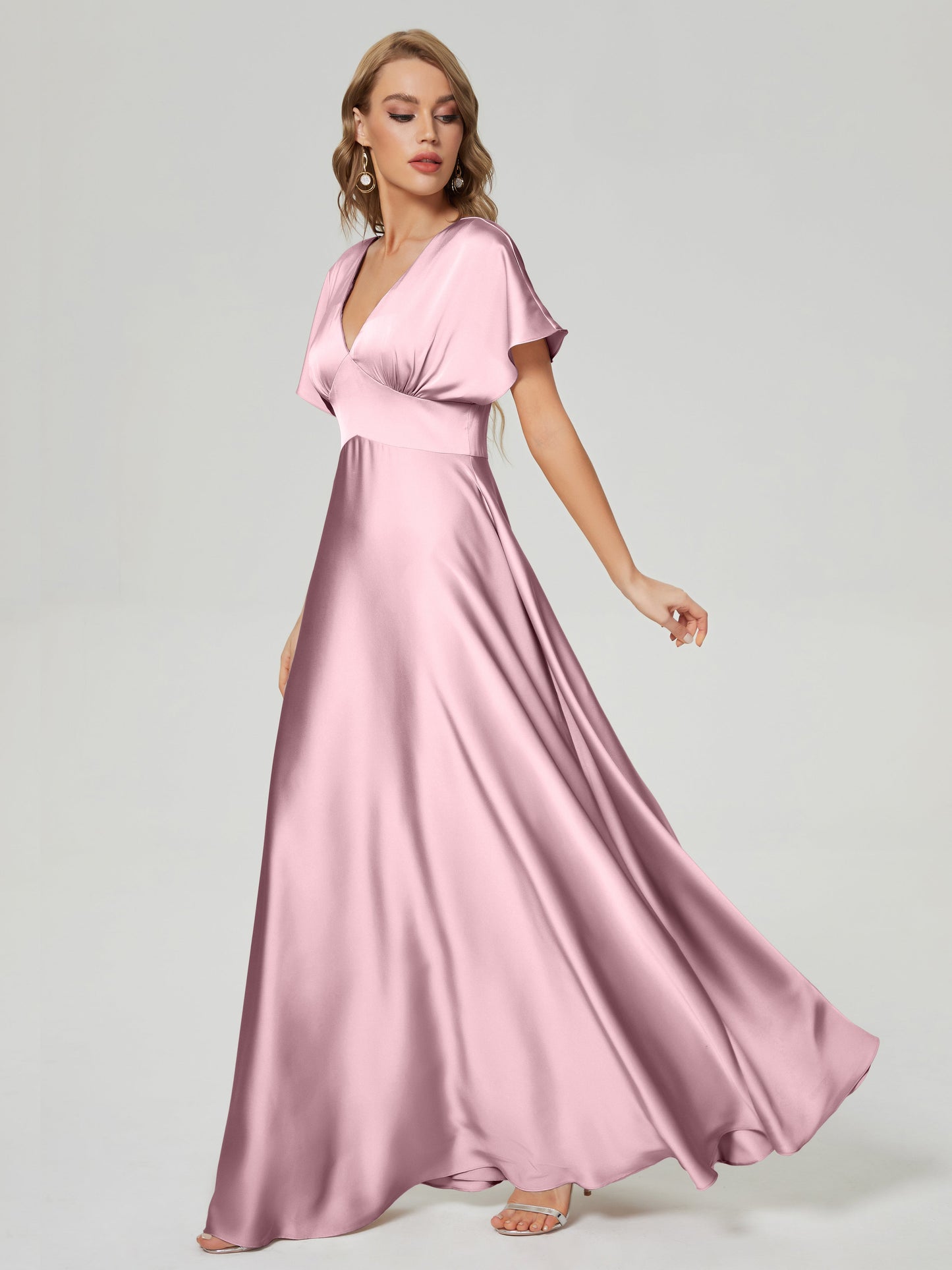 Ariah V-neck Short Sleeves Soft Satin Bridesmaid Dress