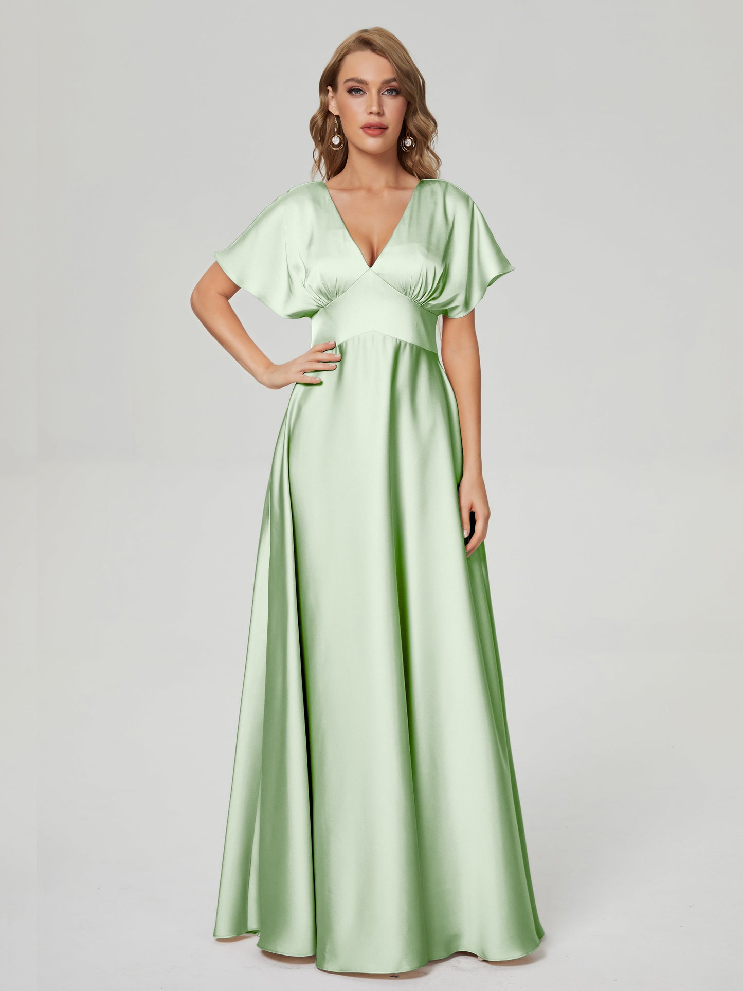 Ariah V-neck Short Sleeves Soft Satin Bridesmaid Dress