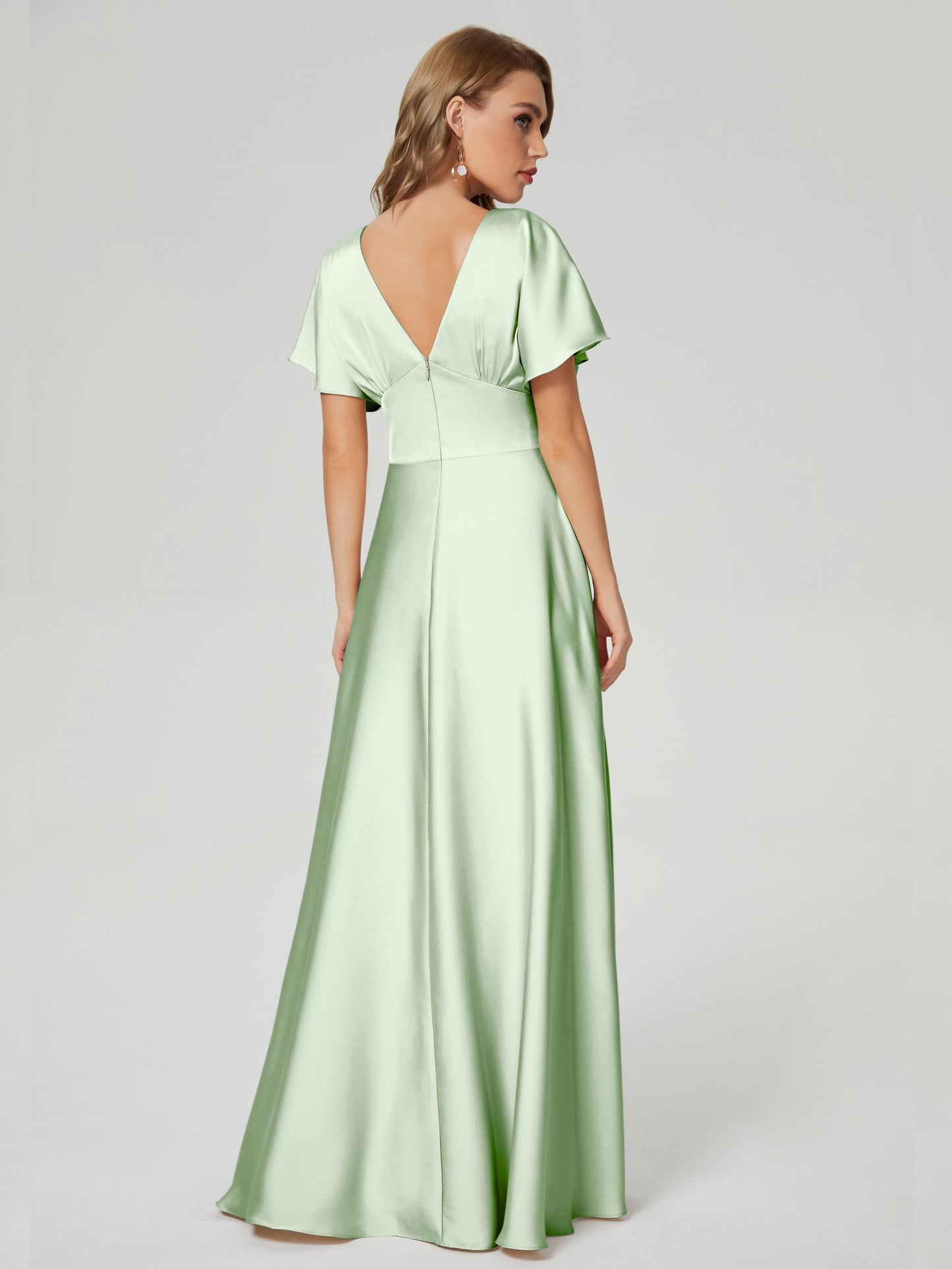 Ariah V-neck Short Sleeves Soft Satin Bridesmaid Dress