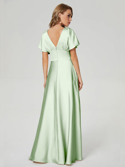 Ariah V-neck Short Sleeves Soft Satin Bridesmaid Dress