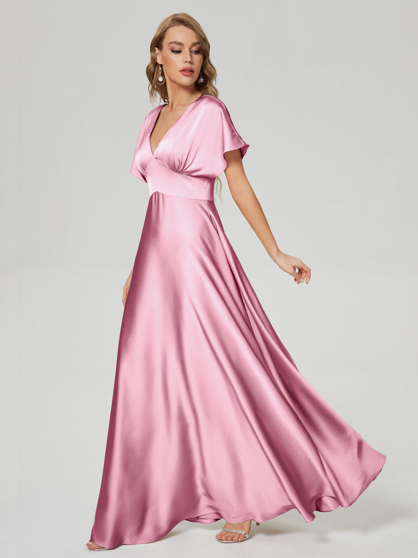 Ariah V-neck Short Sleeves Soft Satin Bridesmaid Dress