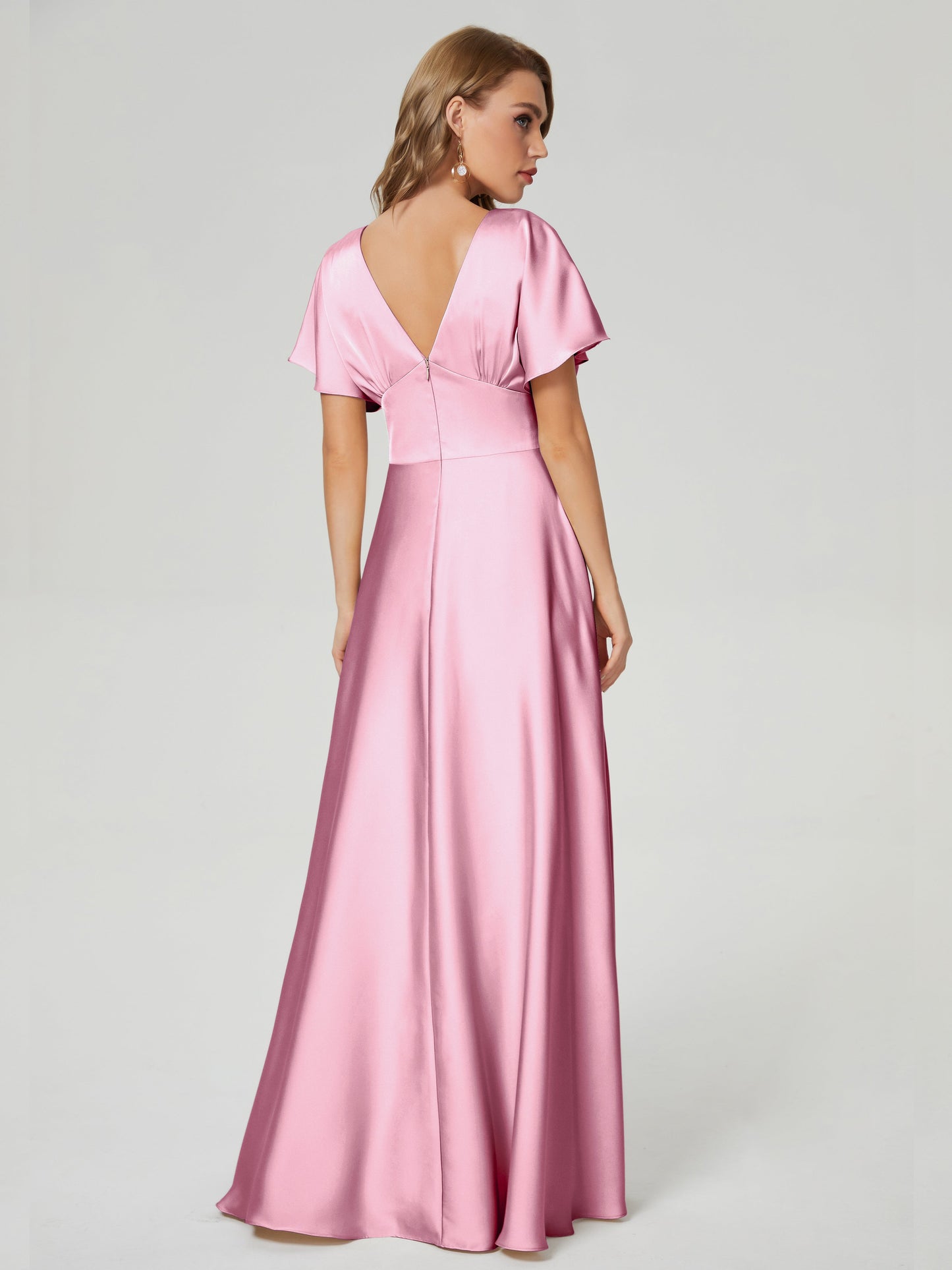 Ariah V-neck Short Sleeves Soft Satin Bridesmaid Dress
