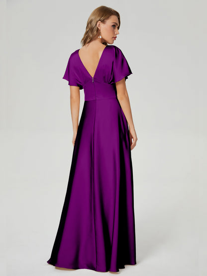 Ariah V-neck Short Sleeves Soft Satin Bridesmaid Dress