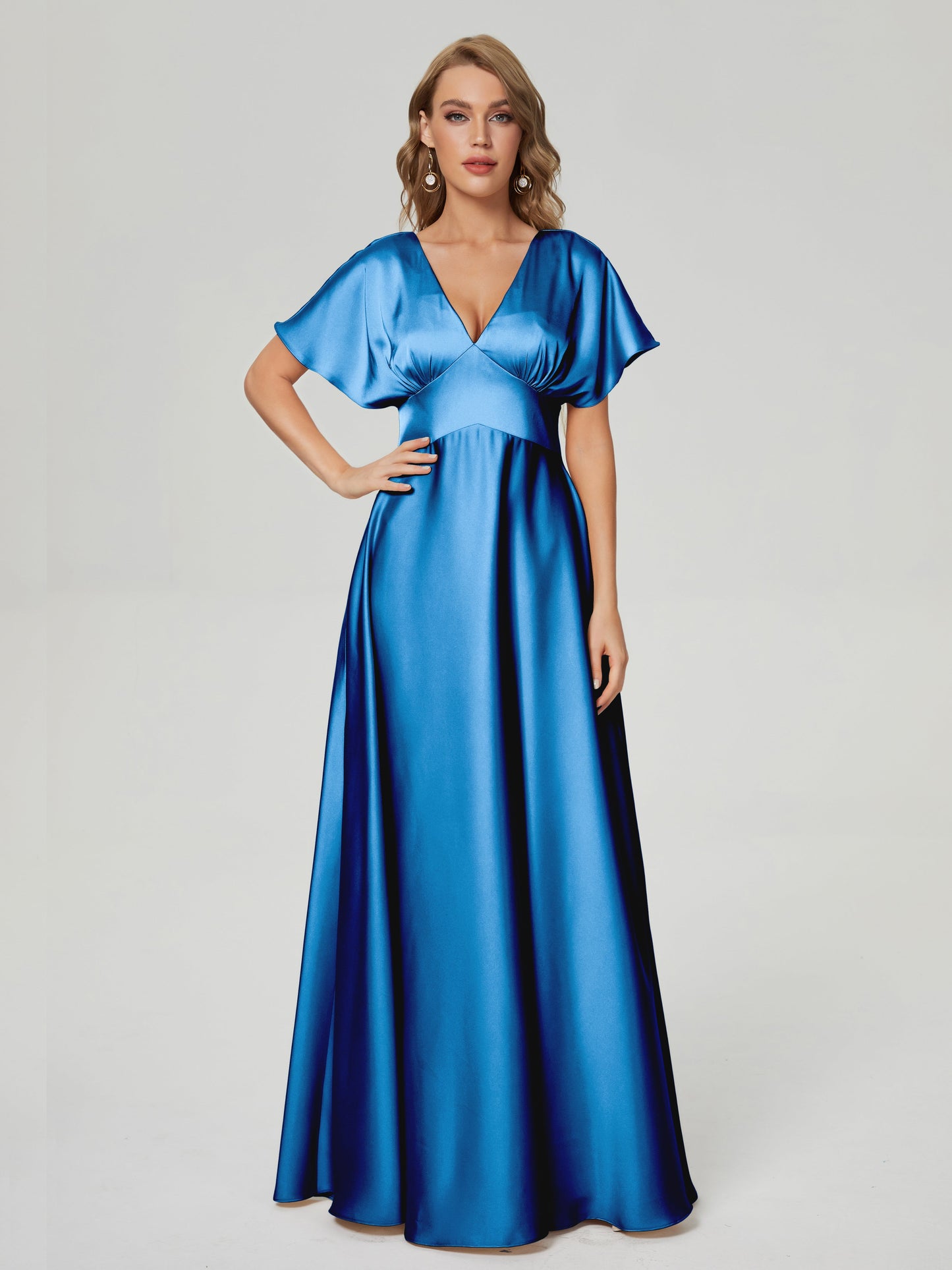 Ariah V-neck Short Sleeves Soft Satin Bridesmaid Dress