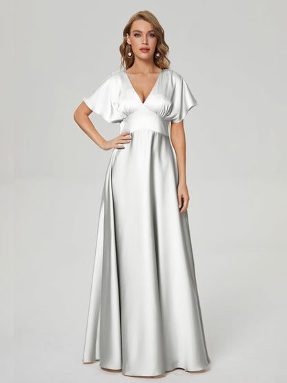 Ariah V-neck Short Sleeves Soft Satin Bridesmaid Dress
