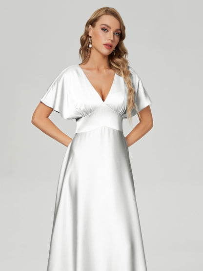 Ariah V-neck Short Sleeves Soft Satin Bridesmaid Dress