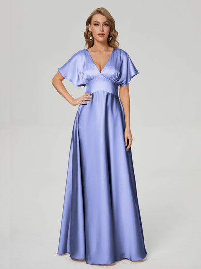 Ariah V-neck Short Sleeves Soft Satin Bridesmaid Dress