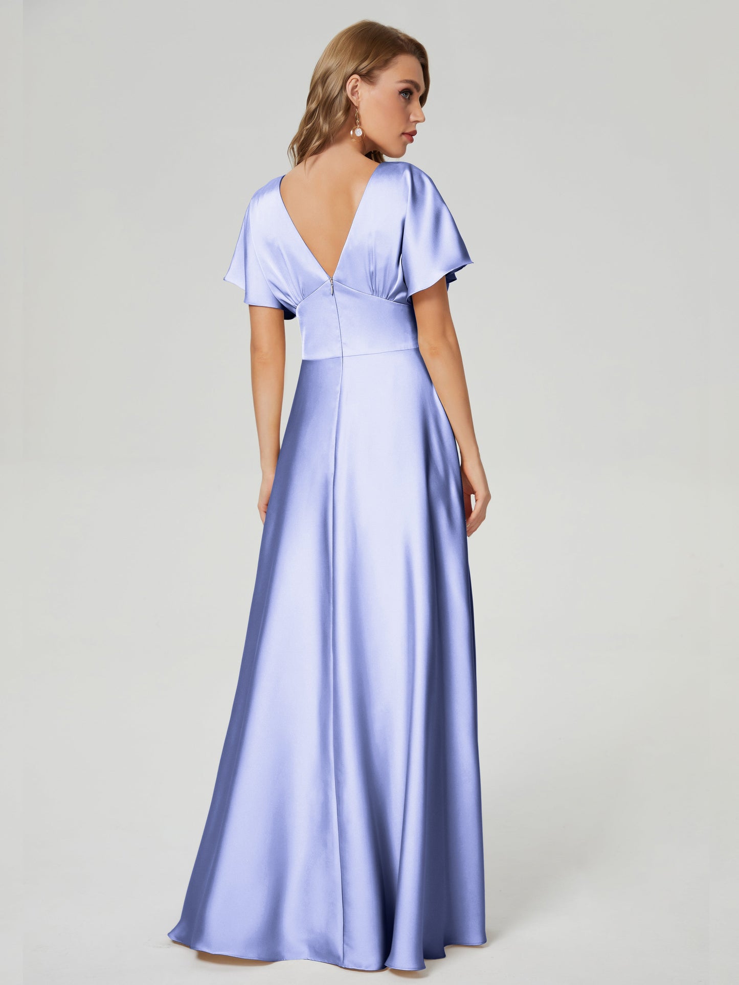 Ariah V-neck Short Sleeves Soft Satin Bridesmaid Dress