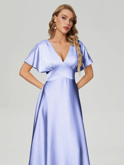 Ariah V-neck Short Sleeves Soft Satin Bridesmaid Dress