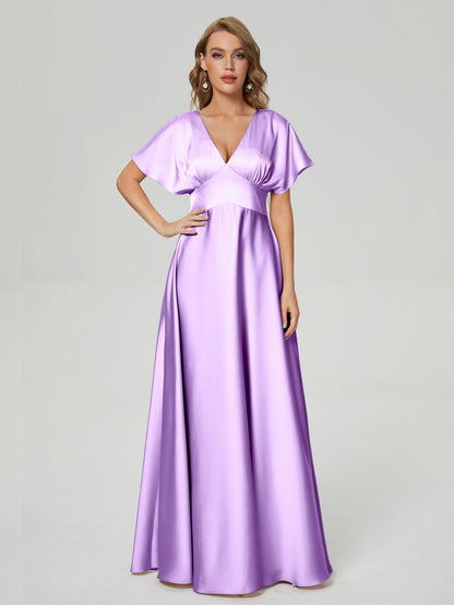 Ariah V-neck Short Sleeves Soft Satin Bridesmaid Dress