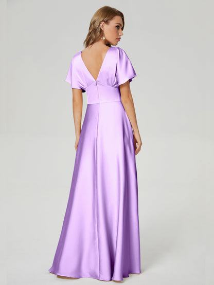 Ariah V-neck Short Sleeves Soft Satin Bridesmaid Dress