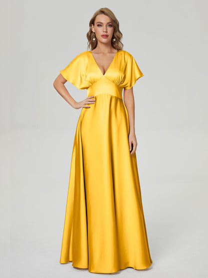 Ariah V-neck Short Sleeves Soft Satin Bridesmaid Dress